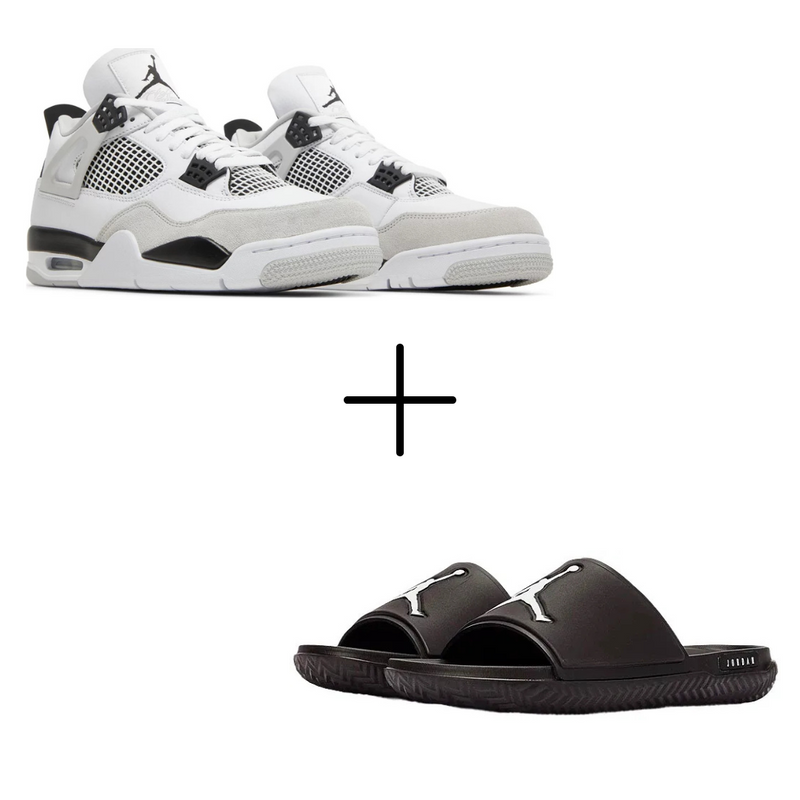 COMBO Air Jordan 4 Military Black+ Chinelo Jordan